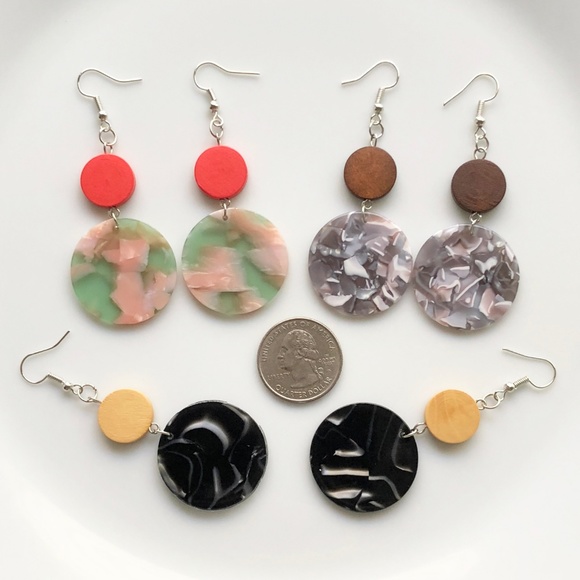 NEW "Terra" Acrylic Wooden Round Earrings (Yellow) - Picture 3 of 5